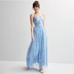 1024 NWT Size 0 Violet Weekend blue sequin backless a line formal gown